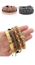 Load image into Gallery viewer, Luxury 4Pcs/Set Gold Crown Men Bracelet Jewelry Set Stainless Steel Numbers Engraved Bangle CZ Crown Braided Macrame Bracelet