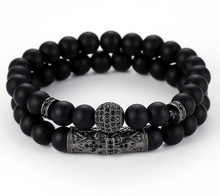 Load image into Gallery viewer, Classic Black Beads 2pc/Set Natural Glass Stone Bracelet Men Pave CZ 8mm Disco Ball Charms Bracelets Women Gold Jewelry