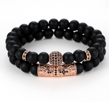Load image into Gallery viewer, Classic Black Beads 2pc/Set Natural Glass Stone Bracelet Men Pave CZ 8mm Disco Ball Charms Bracelets Women Gold Jewelry