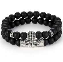Load image into Gallery viewer, Classic Black Beads 2pc/Set Natural Glass Stone Bracelet Men Pave CZ 8mm Disco Ball Charms Bracelets Women Gold Jewelry