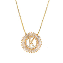 Load image into Gallery viewer, Fashion Handmade Bling 26 Alphabets Copper Zircon Gold Plated Coin Shape Hollow Letter Initial Necklace For Women