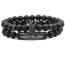 Load image into Gallery viewer, Classic Black Beads 2pc/Set Natural Glass Stone Bracelet Men Pave CZ 8mm Disco Ball Charms Bracelets Women Gold Jewelry