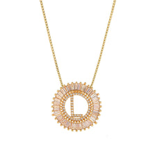 Load image into Gallery viewer, Fashion Handmade Bling 26 Alphabets Copper Zircon Gold Plated Coin Shape Hollow Letter Initial Necklace For Women