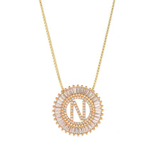 Load image into Gallery viewer, Fashion Handmade Bling 26 Alphabets Copper Zircon Gold Plated Coin Shape Hollow Letter Initial Necklace For Women