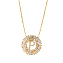 Load image into Gallery viewer, Fashion Handmade Bling 26 Alphabets Copper Zircon Gold Plated Coin Shape Hollow Letter Initial Necklace For Women