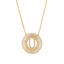 Load image into Gallery viewer, Fashion Handmade Bling 26 Alphabets Copper Zircon Gold Plated Coin Shape Hollow Letter Initial Necklace For Women