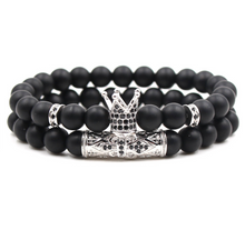 Load image into Gallery viewer, Classic Black Beads 2pc/Set Natural Glass Stone Bracelet Men Pave CZ 8mm Disco Ball Charms Bracelets Women Gold Jewelry