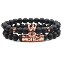 Load image into Gallery viewer, Classic Black Beads 2pc/Set Natural Glass Stone Bracelet Men Pave CZ 8mm Disco Ball Charms Bracelets Women Gold Jewelry