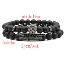 Load image into Gallery viewer, Classic Black Beads 2pc/Set Natural Glass Stone Bracelet Men Pave CZ 8mm Disco Ball Charms Bracelets Women Gold Jewelry