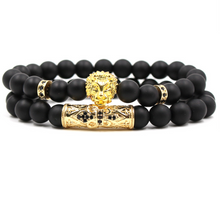 Load image into Gallery viewer, Classic Black Beads 2pc/Set Natural Glass Stone Bracelet Men Pave CZ 8mm Disco Ball Charms Bracelets Women Gold Jewelry