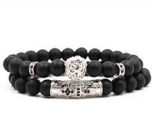 Load image into Gallery viewer, Classic Black Beads 2pc/Set Natural Glass Stone Bracelet Men Pave CZ 8mm Disco Ball Charms Bracelets Women Gold Jewelry