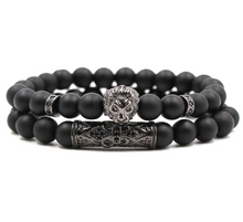 Load image into Gallery viewer, Classic Black Beads 2pc/Set Natural Glass Stone Bracelet Men Pave CZ 8mm Disco Ball Charms Bracelets Women Gold Jewelry