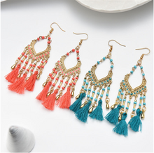 Load image into Gallery viewer, Cross-border new hotselling Bohemian Wholesale handmade long tassel bead earrings