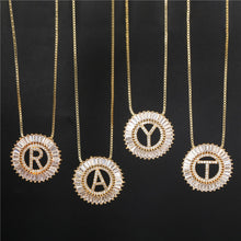 Load image into Gallery viewer, Fashion Handmade Bling 26 Alphabets Copper Zircon Gold Plated Coin Shape Hollow Letter Initial Necklace For Women
