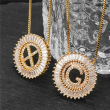 Load image into Gallery viewer, Fashion Handmade Bling 26 Alphabets Copper Zircon Gold Plated Coin Shape Hollow Letter Initial Necklace For Women
