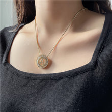 Load image into Gallery viewer, Fashion Handmade Bling 26 Alphabets Copper Zircon Gold Plated Coin Shape Hollow Letter Initial Necklace For Women
