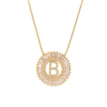 Load image into Gallery viewer, Fashion Handmade Bling 26 Alphabets Copper Zircon Gold Plated Coin Shape Hollow Letter Initial Necklace For Women
