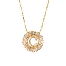 Load image into Gallery viewer, Fashion Handmade Bling 26 Alphabets Copper Zircon Gold Plated Coin Shape Hollow Letter Initial Necklace For Women
