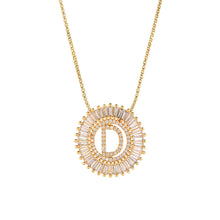 Load image into Gallery viewer, Fashion Handmade Bling 26 Alphabets Copper Zircon Gold Plated Coin Shape Hollow Letter Initial Necklace For Women
