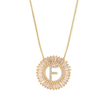 Load image into Gallery viewer, Fashion Handmade Bling 26 Alphabets Copper Zircon Gold Plated Coin Shape Hollow Letter Initial Necklace For Women
