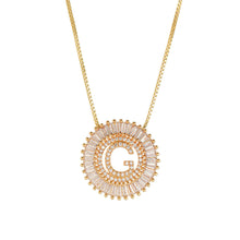 Load image into Gallery viewer, Fashion Handmade Bling 26 Alphabets Copper Zircon Gold Plated Coin Shape Hollow Letter Initial Necklace For Women
