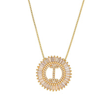 Load image into Gallery viewer, Fashion Handmade Bling 26 Alphabets Copper Zircon Gold Plated Coin Shape Hollow Letter Initial Necklace For Women
