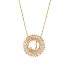 Load image into Gallery viewer, Fashion Handmade Bling 26 Alphabets Copper Zircon Gold Plated Coin Shape Hollow Letter Initial Necklace For Women
