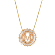Load image into Gallery viewer, Fashion Handmade Bling 26 Alphabets Copper Zircon Gold Plated Coin Shape Hollow Letter Initial Necklace For Women
