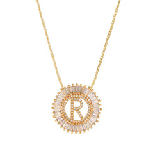 Load image into Gallery viewer, Fashion Handmade Bling 26 Alphabets Copper Zircon Gold Plated Coin Shape Hollow Letter Initial Necklace For Women
