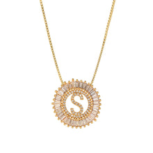 Load image into Gallery viewer, Fashion Handmade Bling 26 Alphabets Copper Zircon Gold Plated Coin Shape Hollow Letter Initial Necklace For Women
