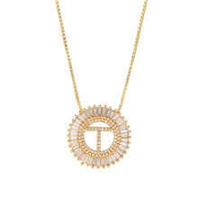 Load image into Gallery viewer, Fashion Handmade Bling 26 Alphabets Copper Zircon Gold Plated Coin Shape Hollow Letter Initial Necklace For Women
