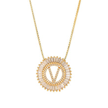 Load image into Gallery viewer, Fashion Handmade Bling 26 Alphabets Copper Zircon Gold Plated Coin Shape Hollow Letter Initial Necklace For Women
