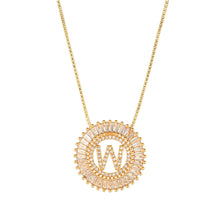 Load image into Gallery viewer, Fashion Handmade Bling 26 Alphabets Copper Zircon Gold Plated Coin Shape Hollow Letter Initial Necklace For Women
