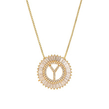Load image into Gallery viewer, Fashion Handmade Bling 26 Alphabets Copper Zircon Gold Plated Coin Shape Hollow Letter Initial Necklace For Women
