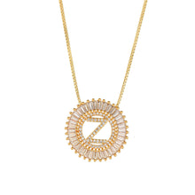 Load image into Gallery viewer, Fashion Handmade Bling 26 Alphabets Copper Zircon Gold Plated Coin Shape Hollow Letter Initial Necklace For Women
