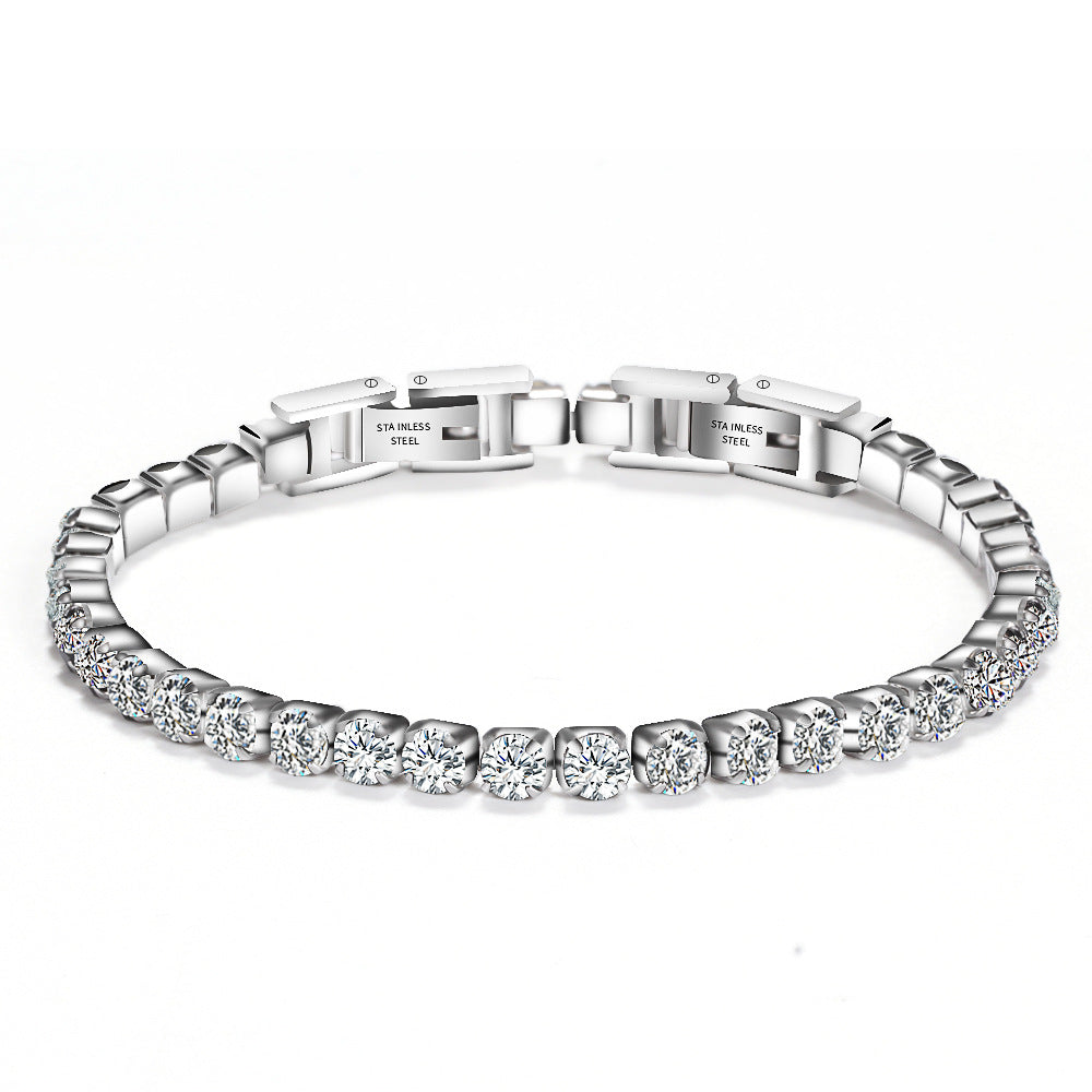 2022 Luxury Adjustable Titanium Double Buckle Zircon Tennis Bracelets For Women Stainless Steel Silver Tennis Chain Bracelet