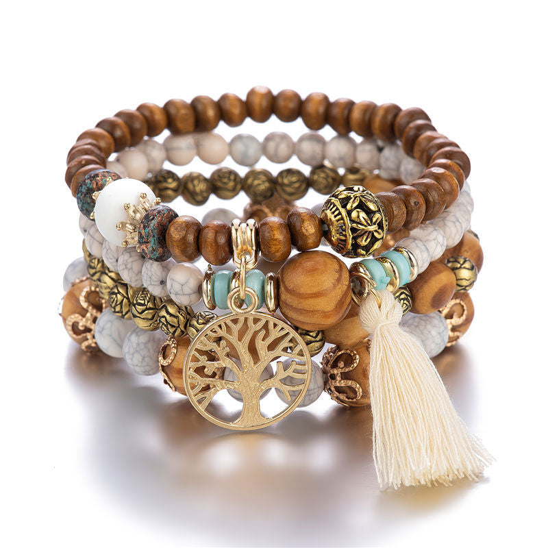 Bohemian style multi-layer wood bead beaded bracele wholesale jewelry
